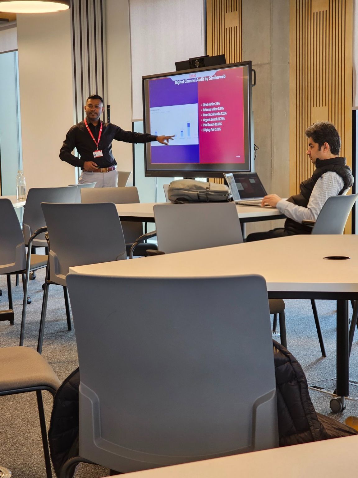 Md Mosleh Uddin presenting a digital channel audit to colleagues at the University of Staffordshire
